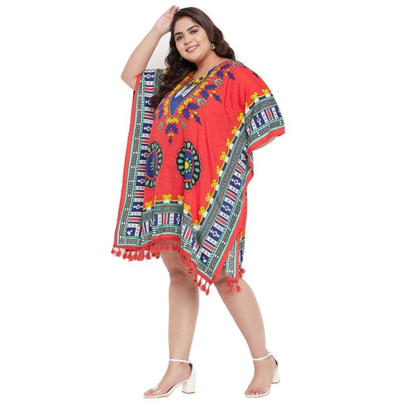 Dashiki Printed Red Polyester Short Caftan Tunic Dress for Women by Gypsie Blu - Picture 5 of 8